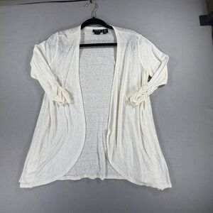 Jones & Co Women's XS White Linen‎ Open Front Cardigan Lightweight Layering Top
